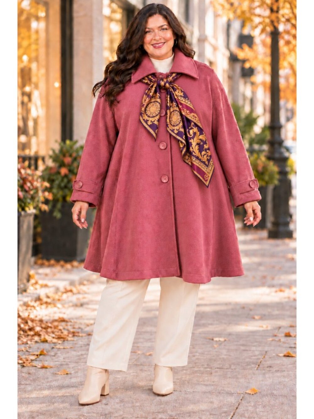 Roaman’s Women’s 5X Dusty Rose Fleece Swing Coat Button Front EUC